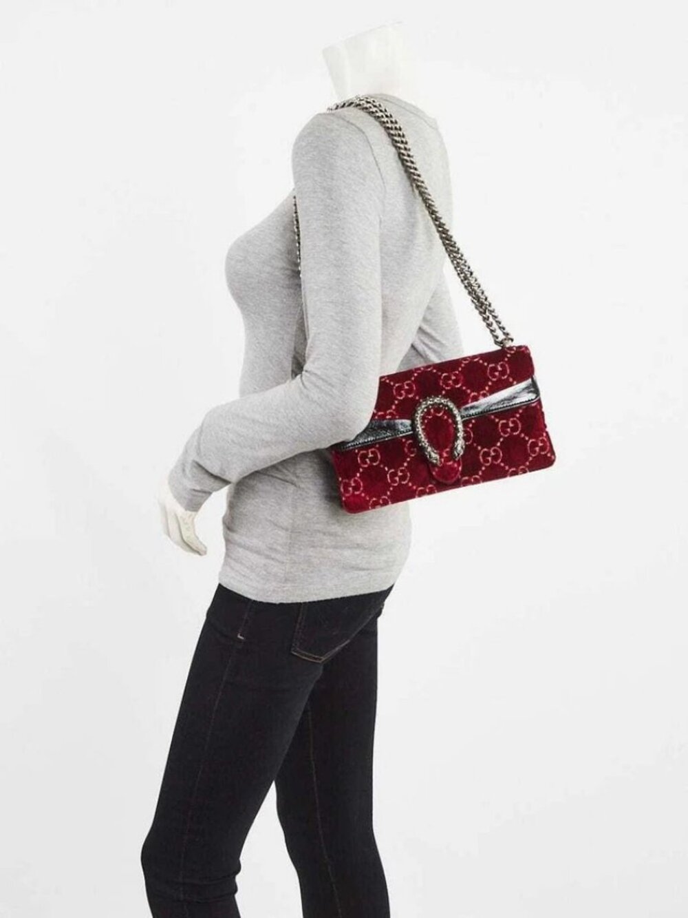 Gucci Red GG Embossed Velvet Dionysus Small Shoulder Bag